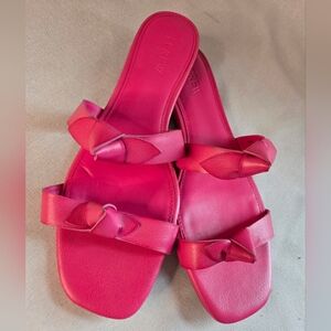 🩷🩷 J.Crew Pink Knotted Leather Flat Slide Sandals - Size 8.5